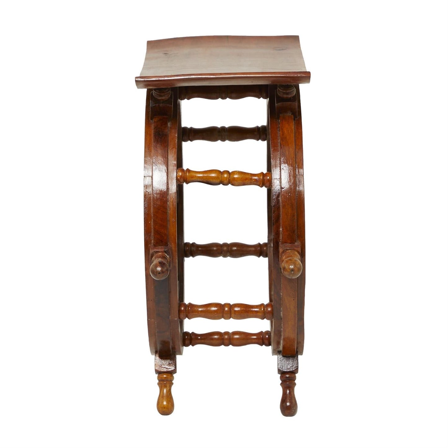 Brown Wood Side End Accent Table with Ship Wheel Sides