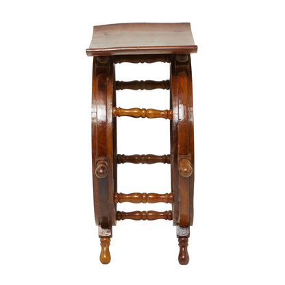Brown Wood Side End Accent Table with Ship Wheel Sides