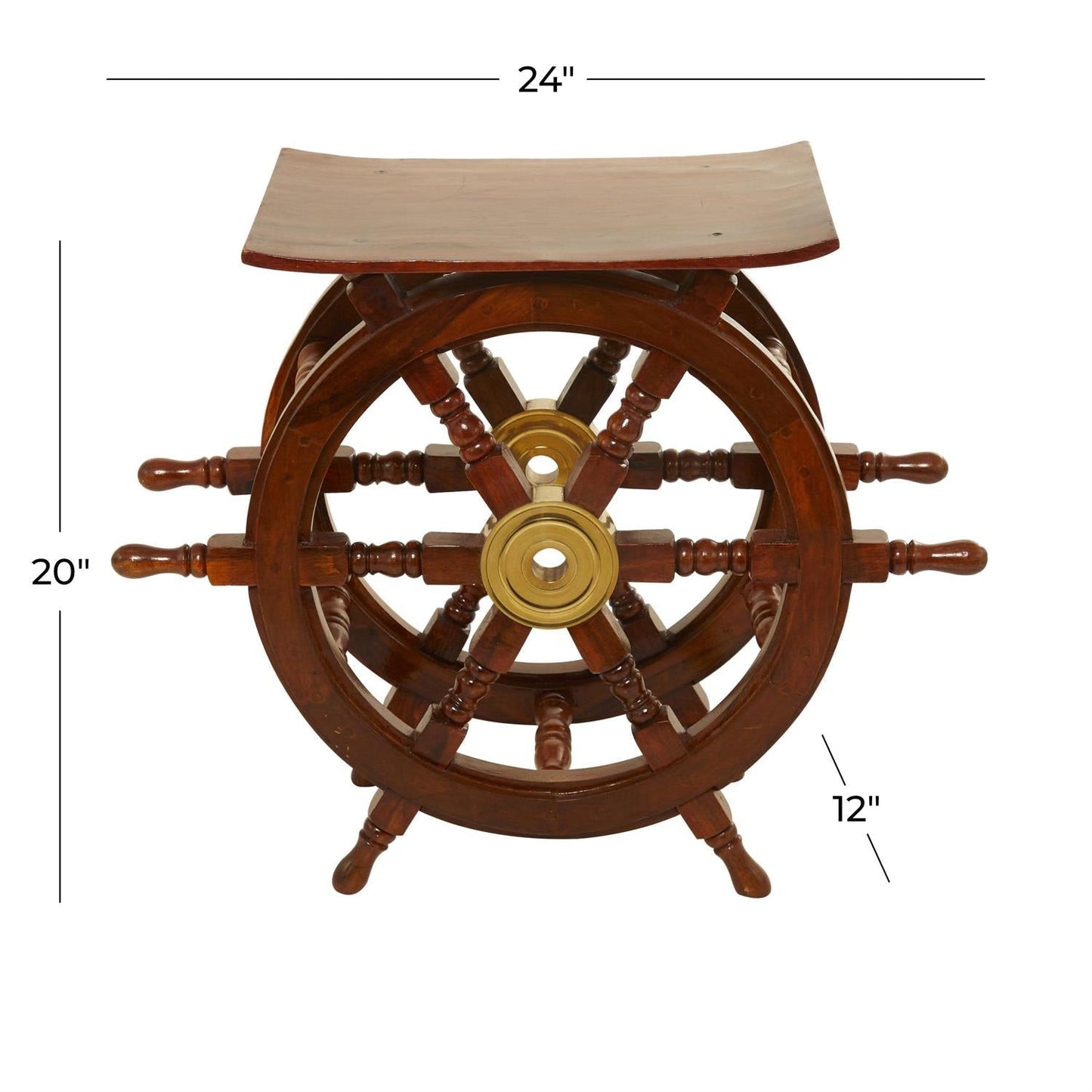 Brown Wood Side End Accent Table with Ship Wheel Sides