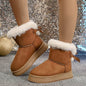 Bow Detail Round-Toe Flat Snow Boots – Soft Velvet Warm Winter Shoes for Women