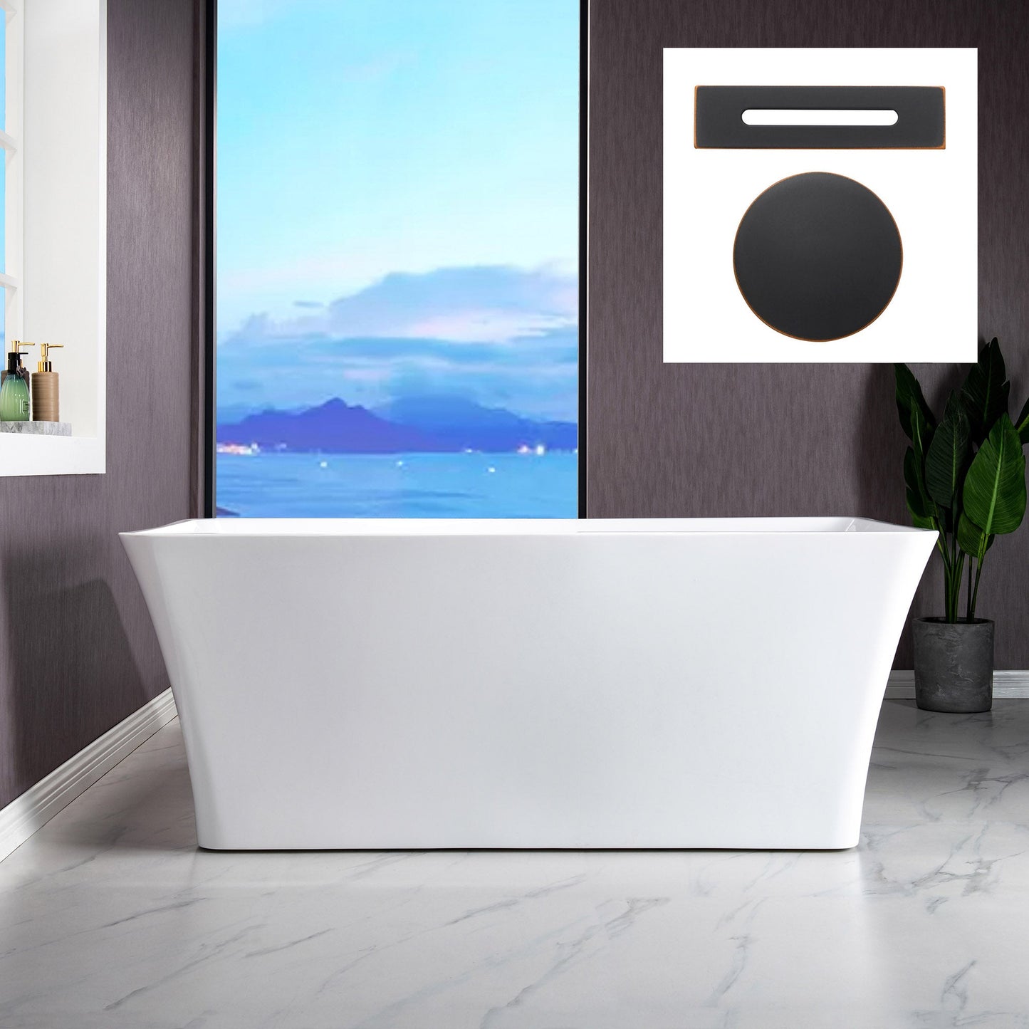 WOODBRIDGE 59" Acrylic Freestanding Bathtub Contemporary Soaking Tub