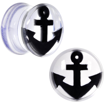 Clear Acrylic Black Anchor Saddle Plug Set 6mm to 20mm