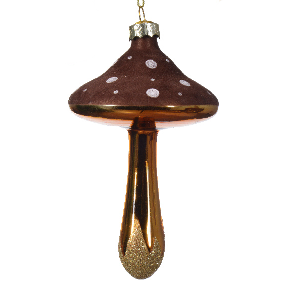 Gold Stem Glass Mushroom Ornament -