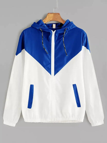 Color Block Hooded Jacket with Elastic Waist (Summer)