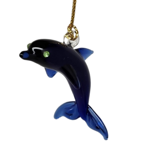 Solid Blown Glass Dolphin Ornament