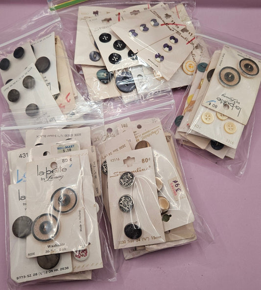 Bulk Lot of Vintage Buttons – 9 Cards per Bag (Random Assortment)