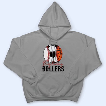 Busy Raising Ballers - Personalized Custom T Shirt - Baseball/Softball/Football Gift for Grandma/Nana/Mimi, Mom, Wife, Grandparent