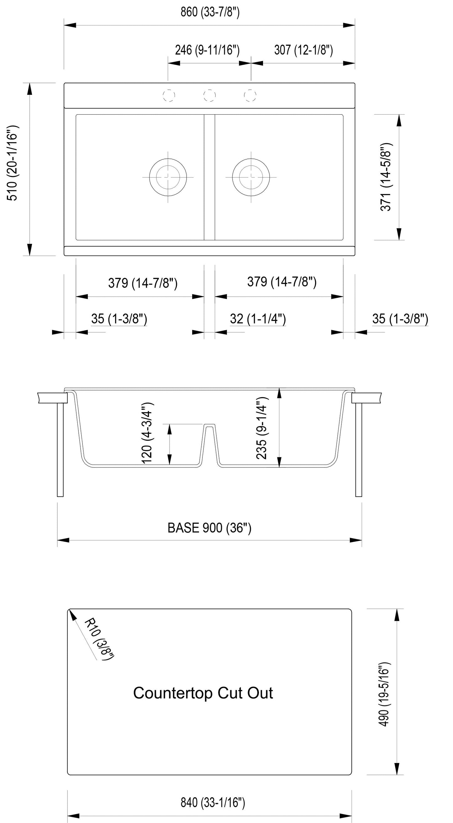 ALFI brand AB3418DBUM 33" Granite Composite Workstation Step Rim Double Bowl Undermount Sink with Accessories
