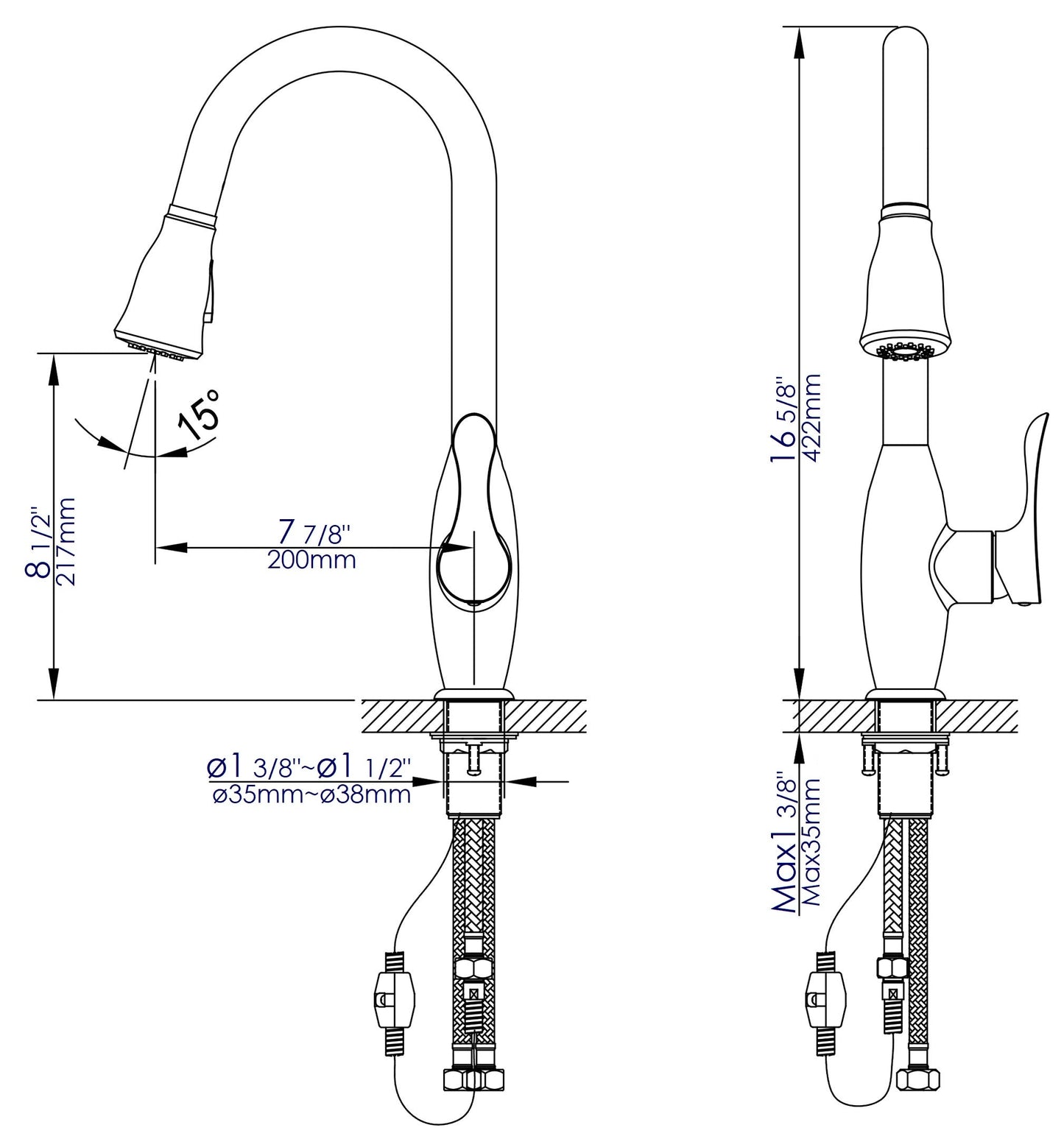 ALFI brand ABKF3783 Gooseneck Pull Down Kitchen Faucet