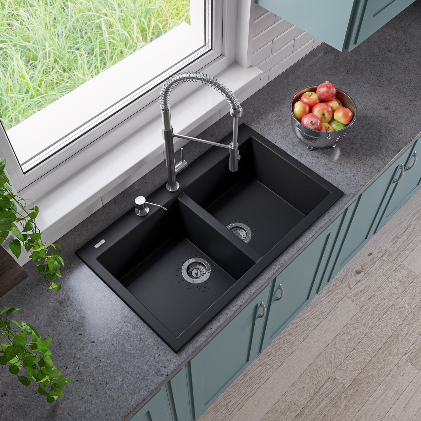 ALFI brand AB3420DI 34" Drop-In Double Bowl Granite Composite Kitchen Sink