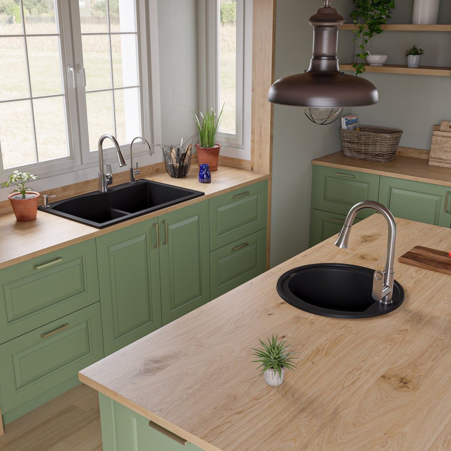 ALFI brand AB3320DI 33" Double Bowl Drop In Granite Composite Kitchen Sink
