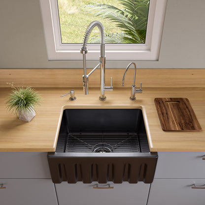 ALFI brand AB2418HS AB2418HS-B 24 inch Biscuit Reversible Smooth / Fluted Single Bowl Fireclay Farm Sink