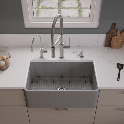 ALFI brand ABF3018 Smooth Apron 30" x 18" Single Bowl Fireclay Farm Sink