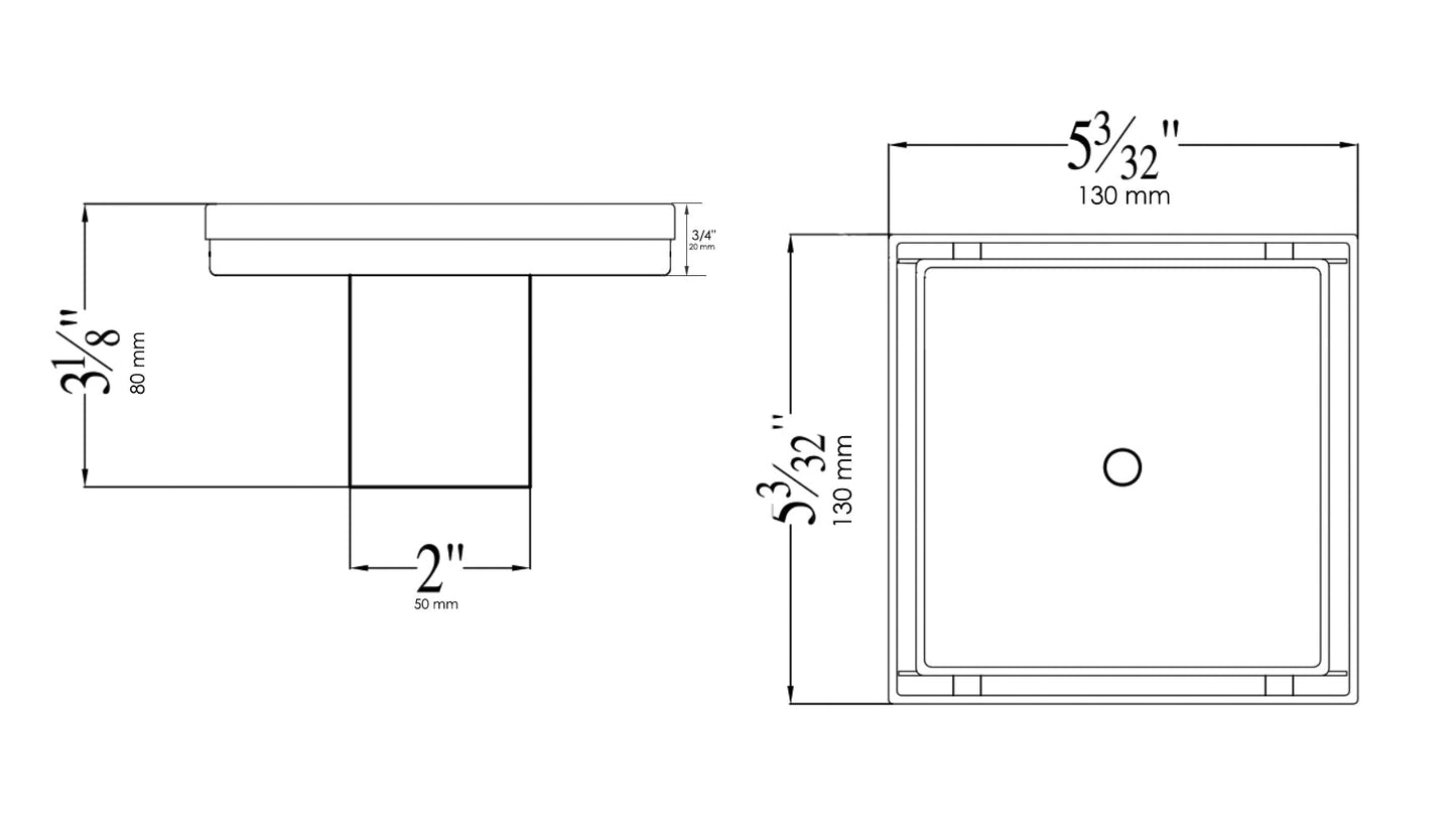 ALFI brand  ABSD55A 5" x 5" Modern Square Stainless Steel Shower Drain w/o Cover
