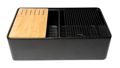 ALFI brand ABFS3320D Workstation 33" x 20" Double Bowl Step Rim Fireclay Farm Sink with Accessories