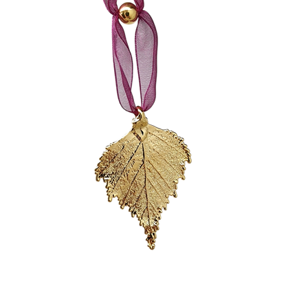 Gold Birch Leaf with Sheer Ribbon Ornament