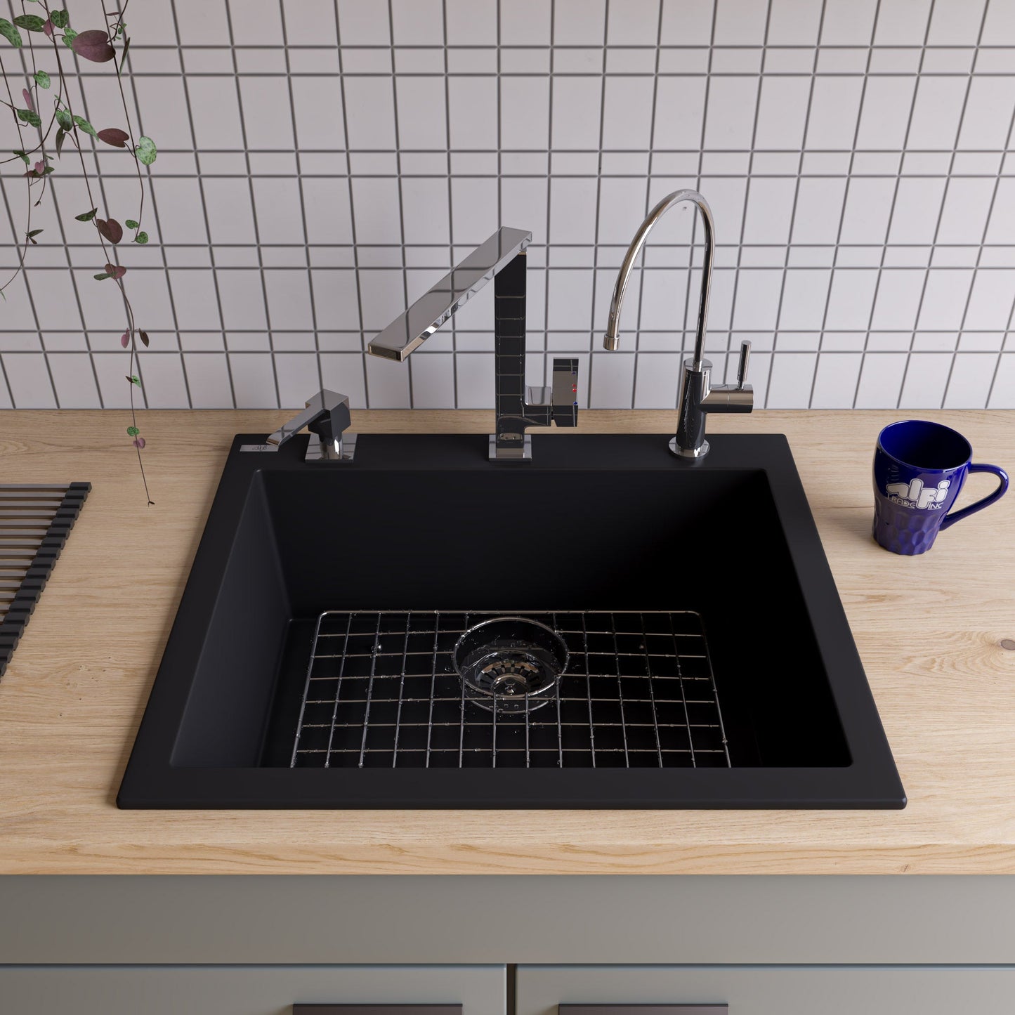 ALFI brand AB2420DI 24" Drop-In Single Bowl Granite Composite Kitchen Sink