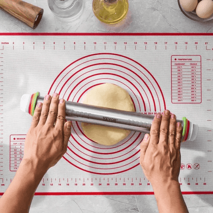 Adjustable Stainless Steel Rolling Pin – 43cm Dough & Fondant Roller with Thickness Rings for Baking & Cake Decorating