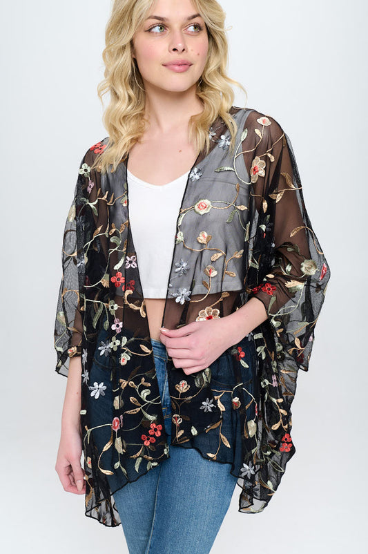 Floral Embroidered Mesh Oversized Kimono | Apparel | Kitchen + Metal