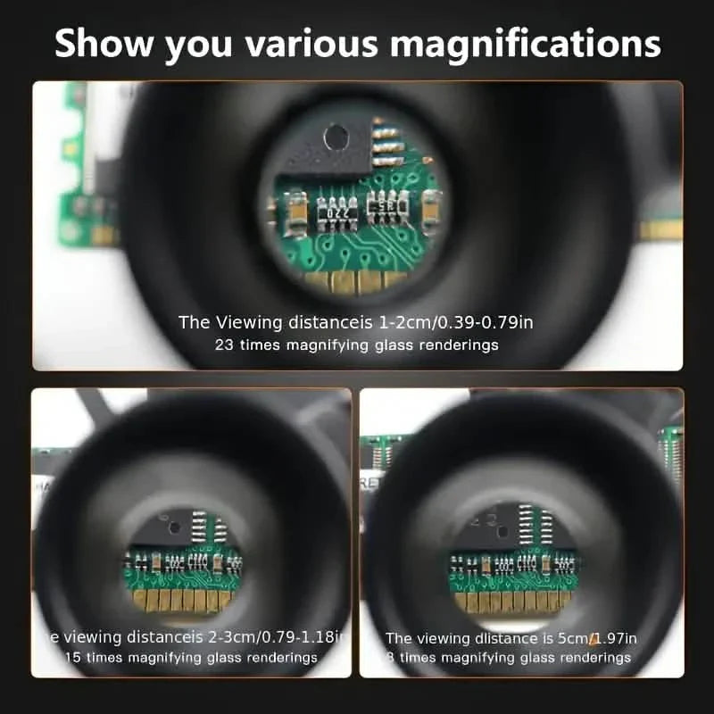 2-LED Head-Mounted Magnifier Glasses – 8x/15x/23x with Repair Light