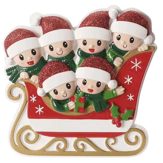 Sleigh With Gold Rails Family of 6 Ornament