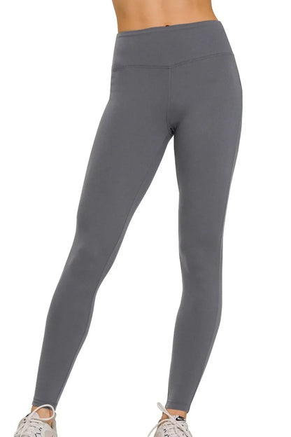 Zenana Microfiber Waistband Leggings in Grey