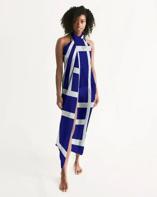 Sheer Sarong Swimsuit Cover Up Wrap / Geometric Dark Blue and White