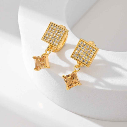 European American Zircon Earrings in Various Colors - Square Fashion Style