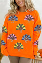 Orange Colorful Sequin Turkey Thanksgiving Graphic Sweatshirt