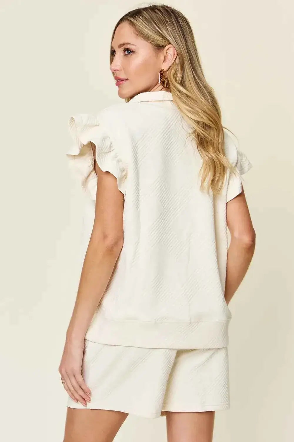 Plus Size Flounce Sleeve 2 piece top and shorts set