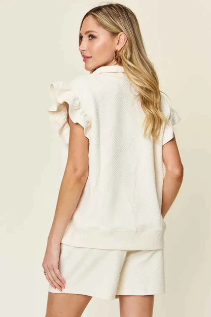 Plus Size Flounce Sleeve 2 piece top and shorts set