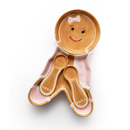 12" Ceramic Gingerbread Pink Servers Set
