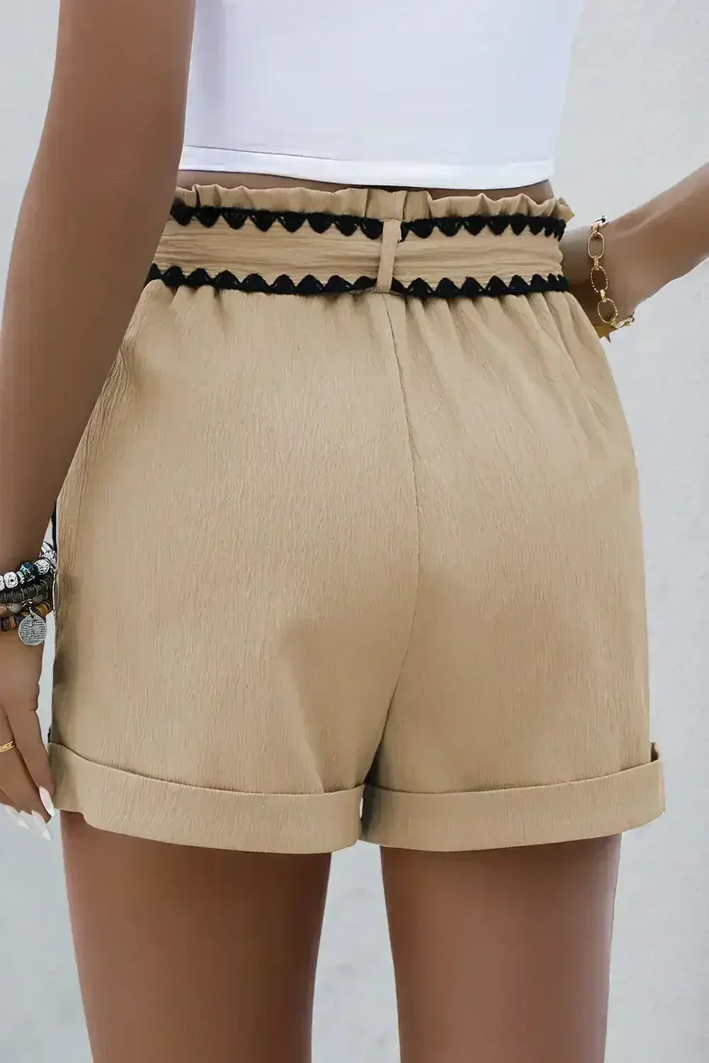 Smoke Gray Ricrac Knot Waist Casual Shorts