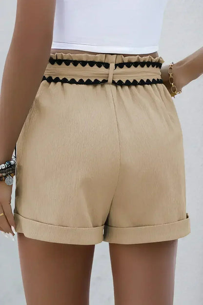 Smoke Gray Ricrac Knot Waist Casual Shorts