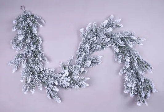 6'L FLOCKED NOBLE FIR GARLAND DK GREEN/WHITE