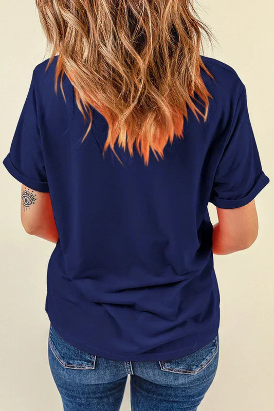 Blue USA Graphic July 4th Crew Neck T-Shirt – Patriotic Comfort Tee