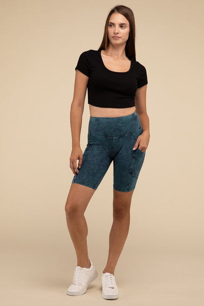 ZENANA Mineral Wash Wide Waistband Pocket Leggings