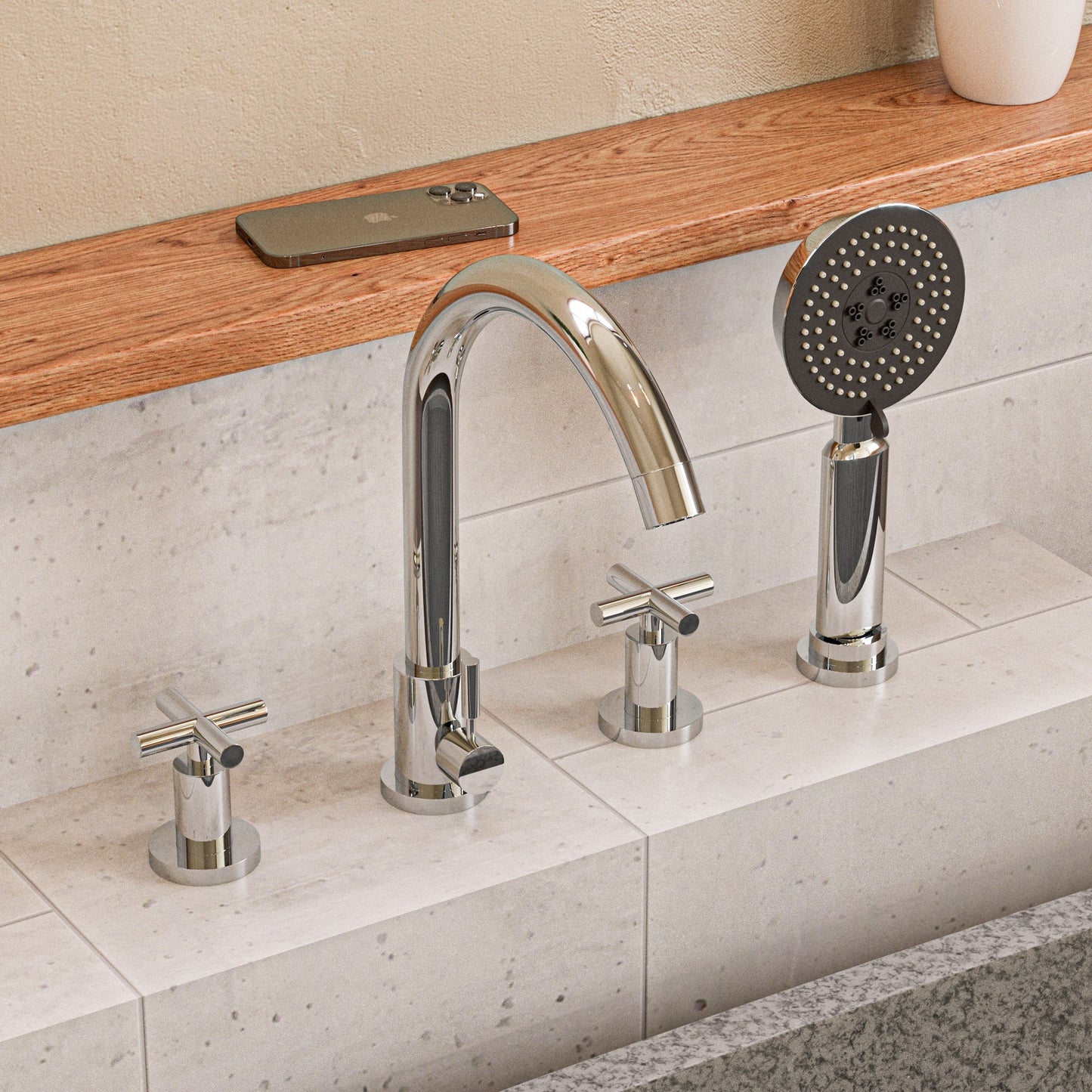 ALFI brand AB2503 Deck Mounted Tub Filler with Hand Held Showerhead