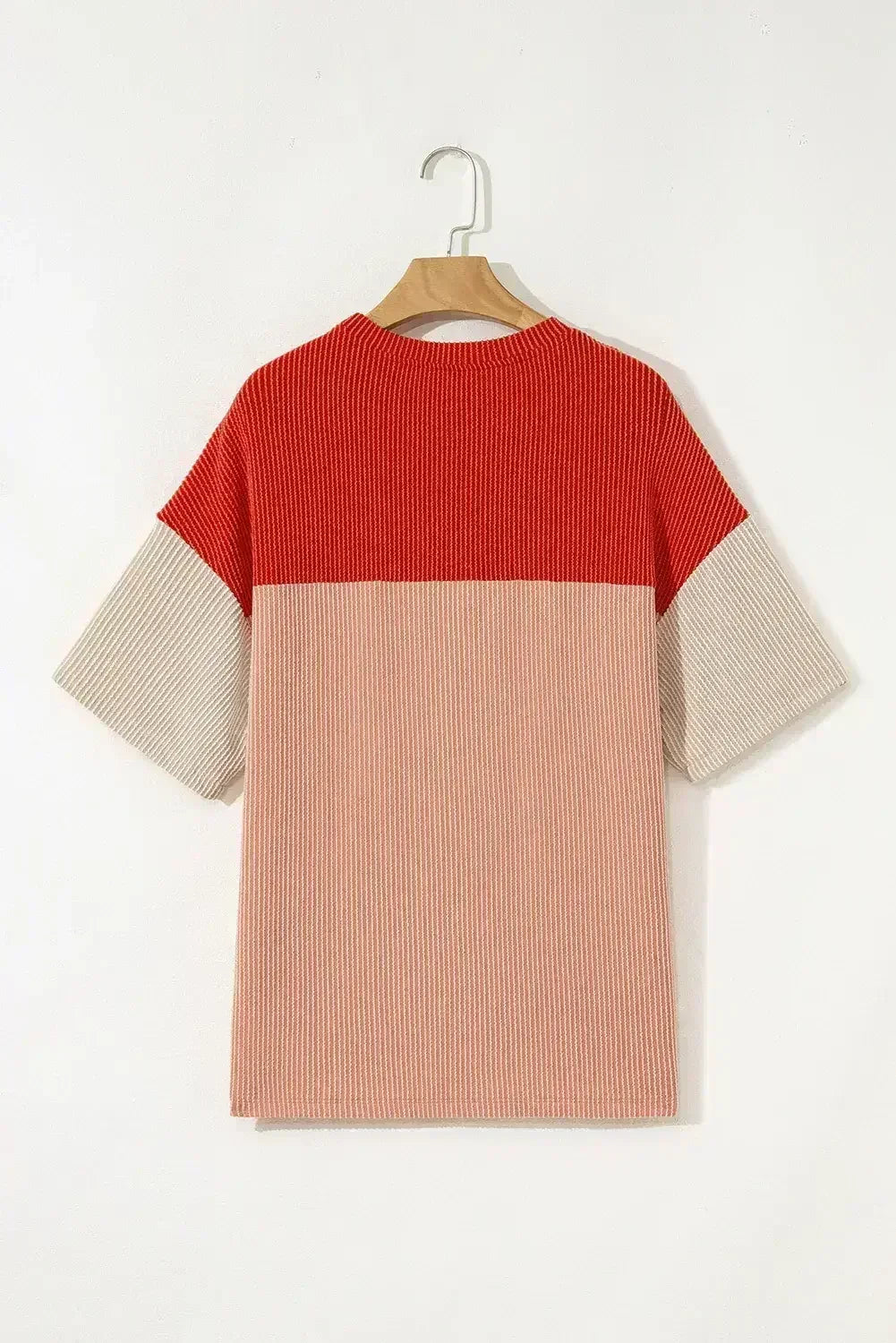 Black Color Block Ribbed Side Slits Half Sleeve Top