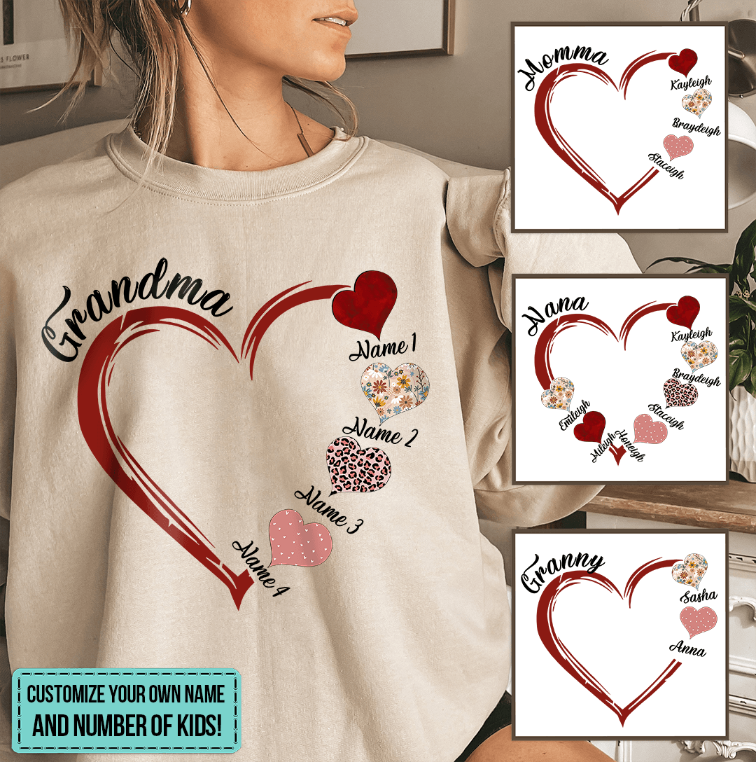 Red Heart Design | Personalized Gift For Mom, Mother, Grandma, Grandmother, Mother's Day, Valentine's Day Family