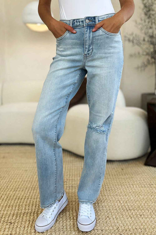Judy Blue High Waist Distressed Jeans - Women's Jeans Full Size Straight Denim