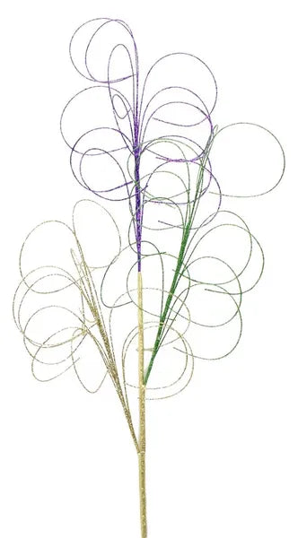 35"L GLITTER CURLY TWIG SPRAY MARDI GRAS