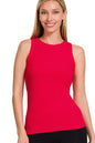 Zenana Ribbed Round Neck Tank Top in Red