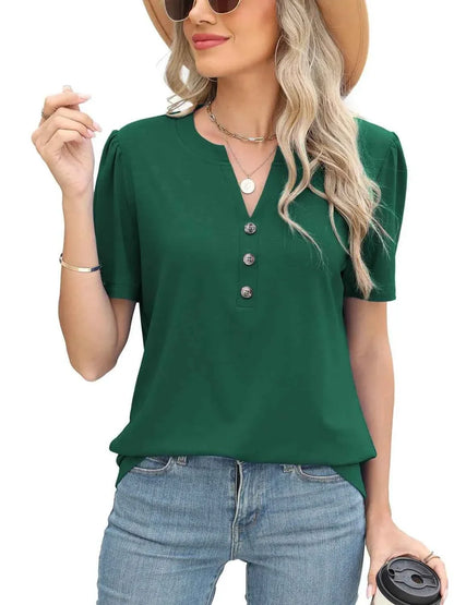 Notched Short Sleeve Women's T-Shirt - Stylish and Comfortable Design