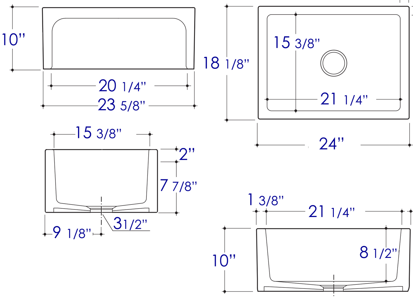 ALFI brand AB2418ARCH Arched Apron Thick Wall Fireclay Single Bowl Farm Sink