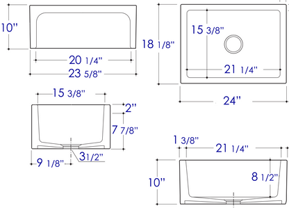 ALFI brand AB2418ARCH Arched Apron Thick Wall Fireclay Single Bowl Farm Sink