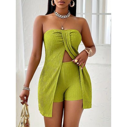 2 Piece Outfits Elegant Textured Strapless Ruched