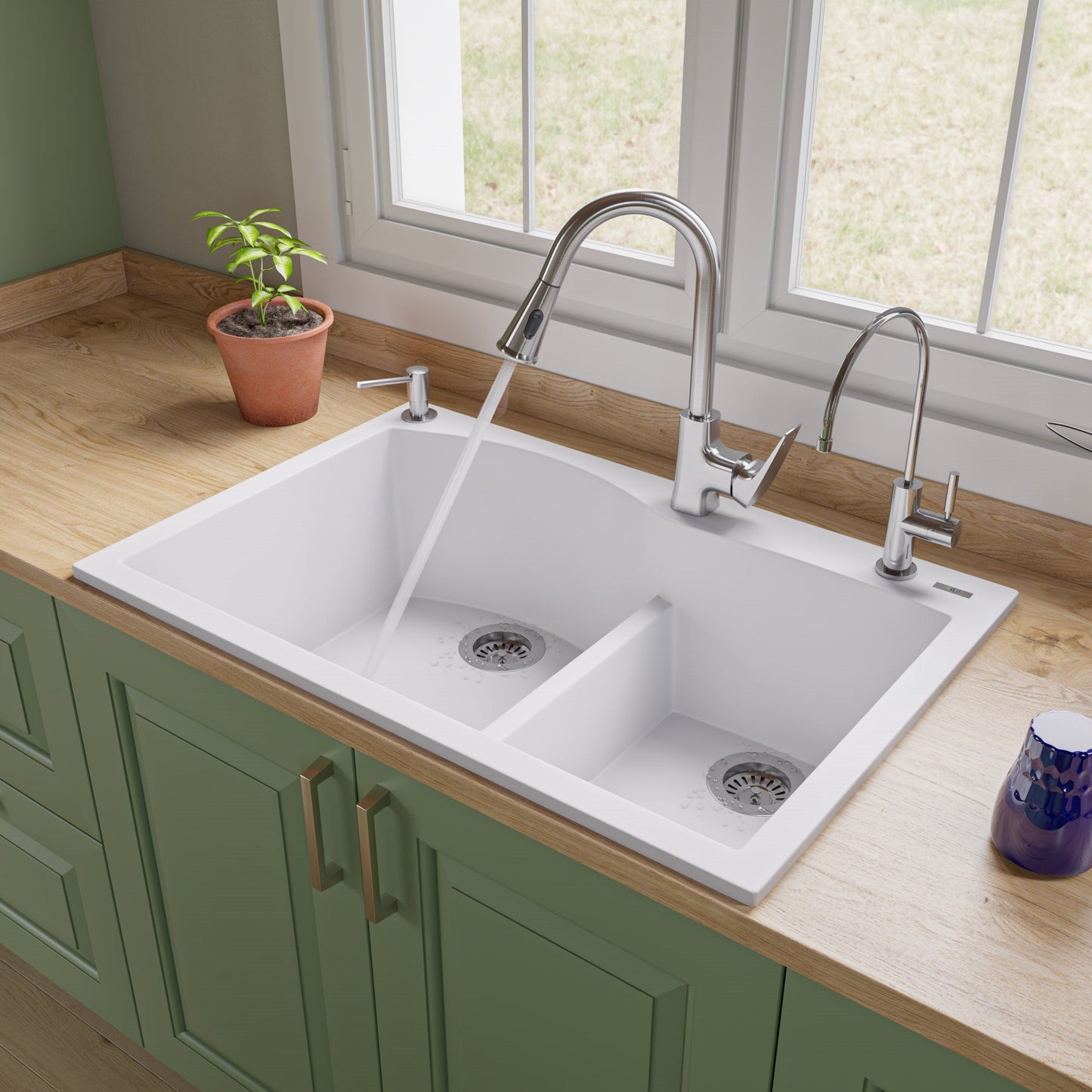 ALFI brand AB3320DI 33" Double Bowl Drop In Granite Composite Kitchen Sink
