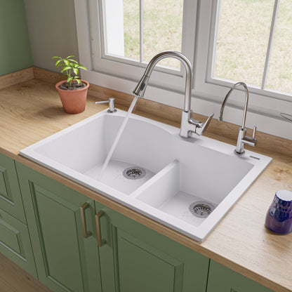 ALFI brand AB3320DI 33" Double Bowl Drop In Granite Composite Kitchen Sink