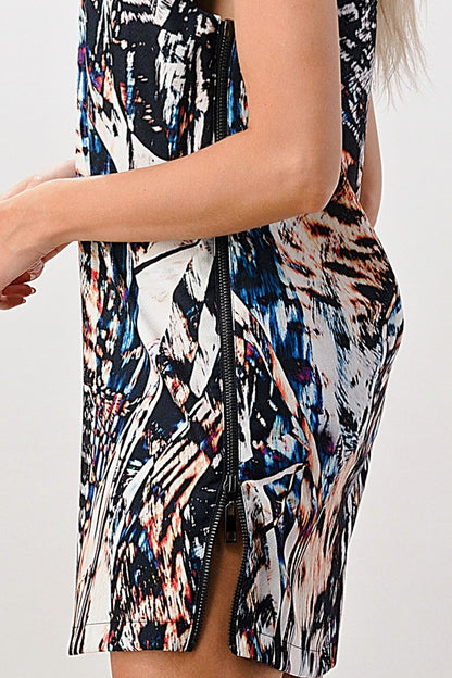 Abstract Print Cap-Sleeve Mini Dress